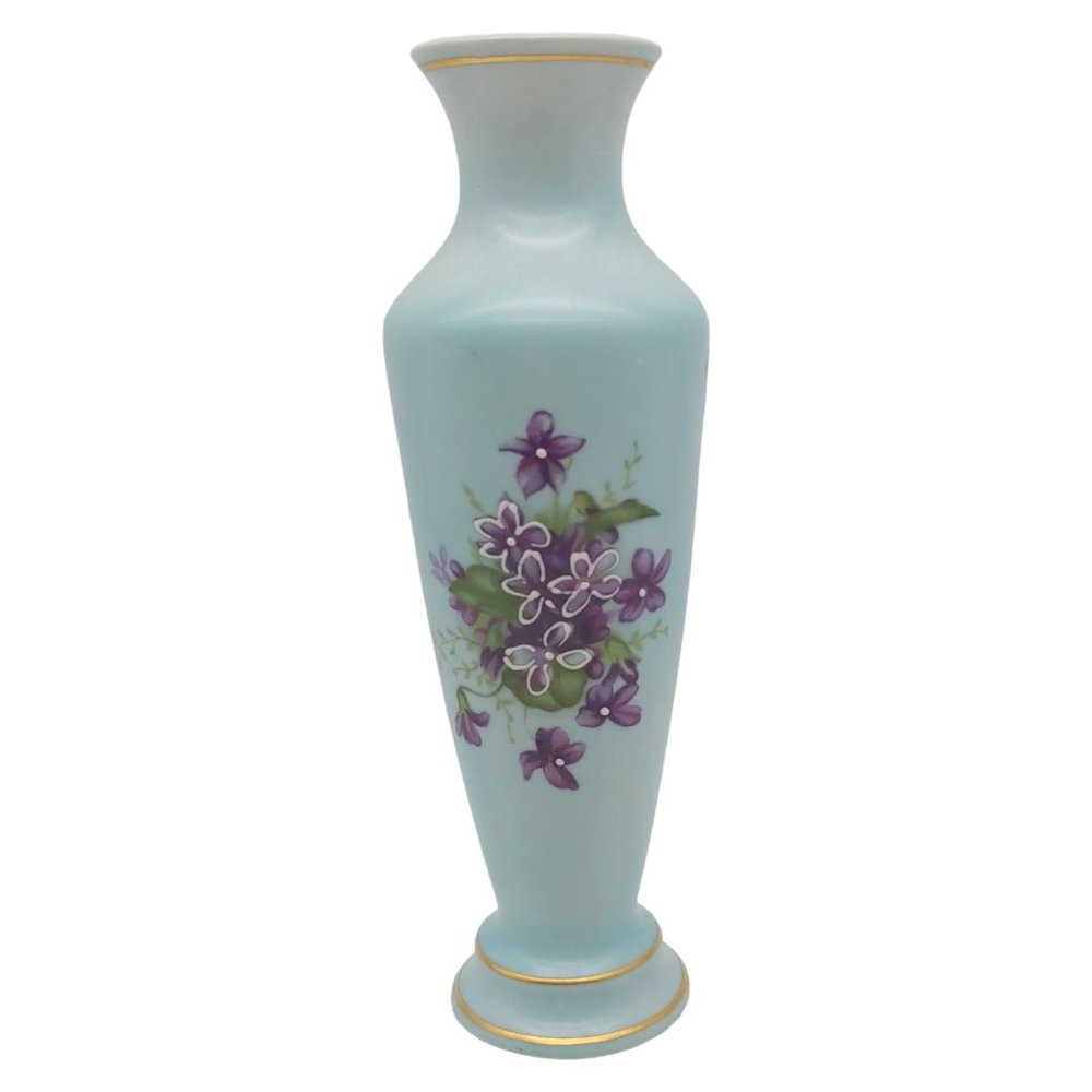 Norleans Violet Flower Bud Vase - 8" Tall vtg Light Blue Purple Floral Japan
